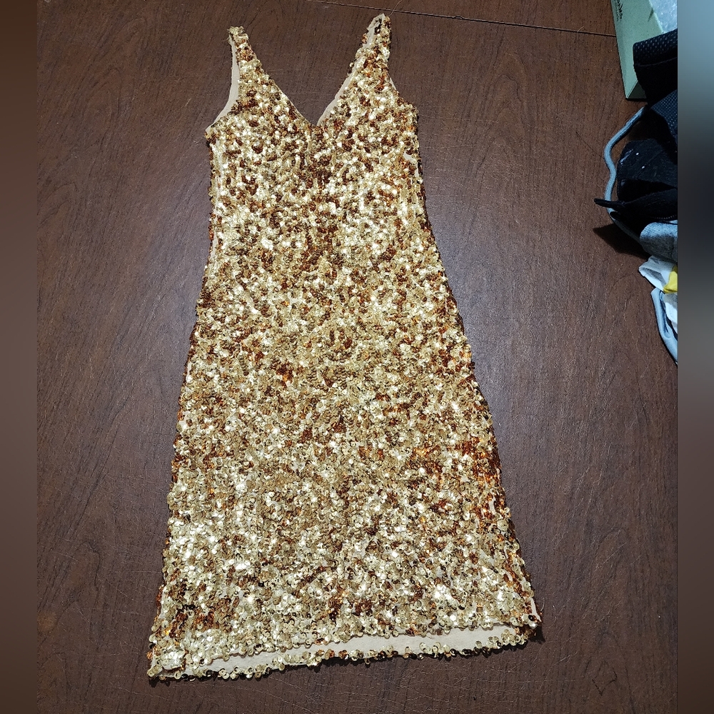 Gold Sequin Sleeveless Dress - Picture 5 of 7